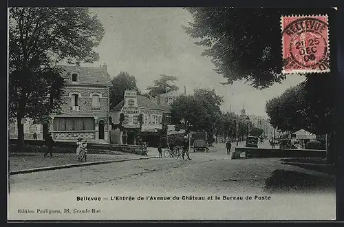 AK Bellevue, L`Entrèe de l`Avenue du Chateau et le Bureau de Poste