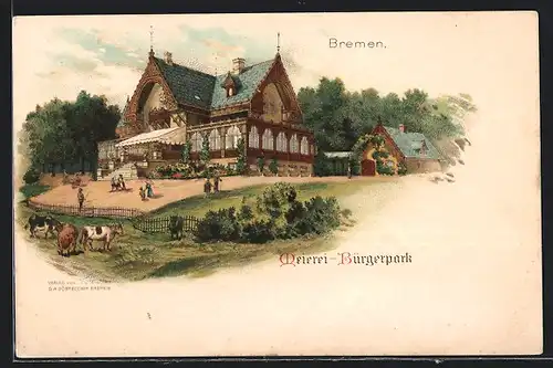 Lithographie Bremen, Gaststätte Meierei im Bürgerpark