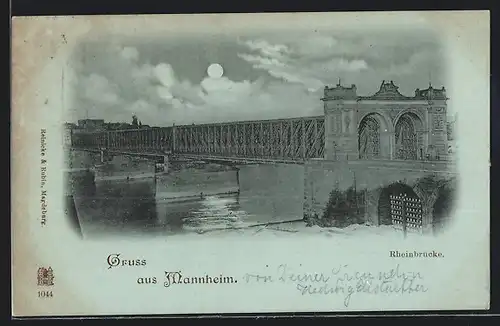 AK Mannheim, an der Rheinbrücke