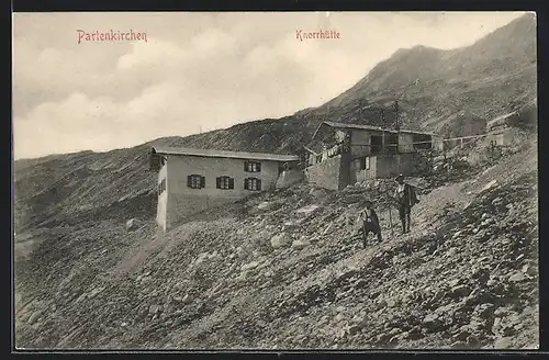 AK Partenkirchen, Knorrhütte mit Umgebung, Berghütte