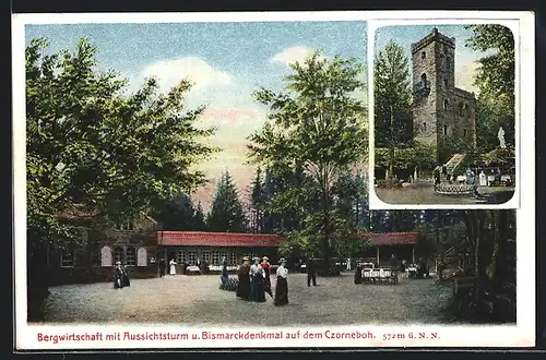 AK Czorneboh, Restaurant u. Gesellschaftsplatz mit Aussichtsturm u. Bismarckdenkmal
