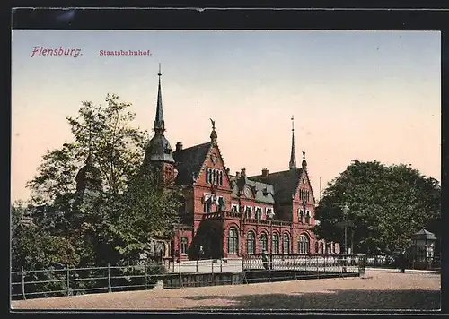 AK Flensburg, Fassade des Staatsbahnhof