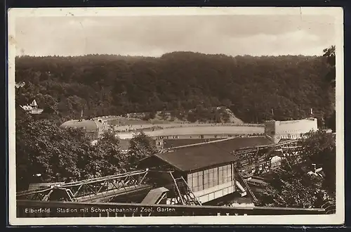 AK Elberfeld, Stadion mit Schwebebahnhof Zool. Garten