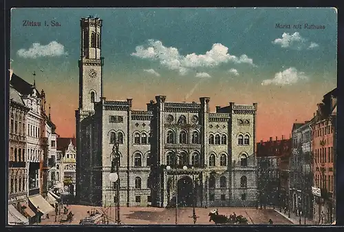 AK Zittau i. Sa., Markt mit Rathaus