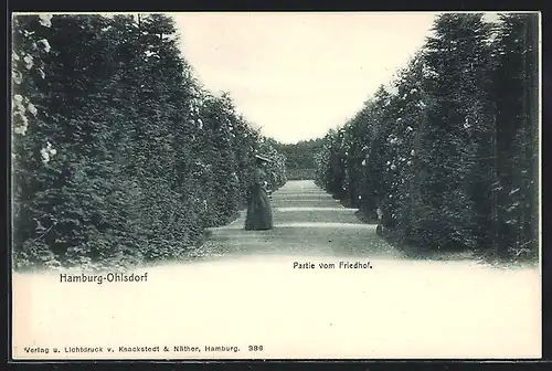 AK Hamburg-Ohlsdorf, Partie vom Friedhof