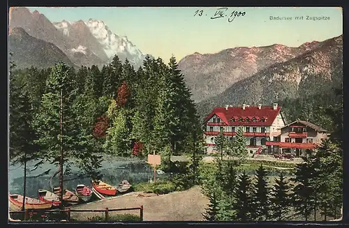 AK Grainau, Badersee mit Zugspitze