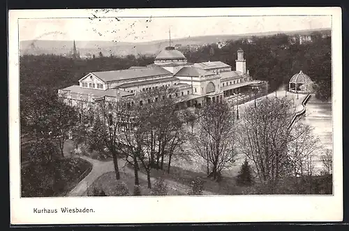 AK Wiesbaden, Kurhaus aus der Vogelschau
