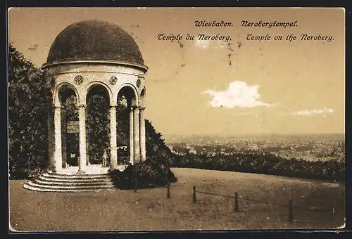 AK Wiesbaden, Nerobergtempel mit Aussicht