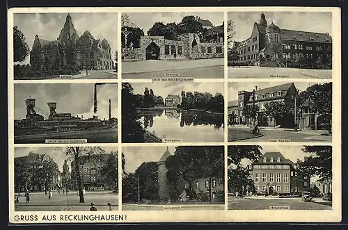 AK Recklinghausen, Zeche General Blumenthal, Stadtgarten, Rathaus