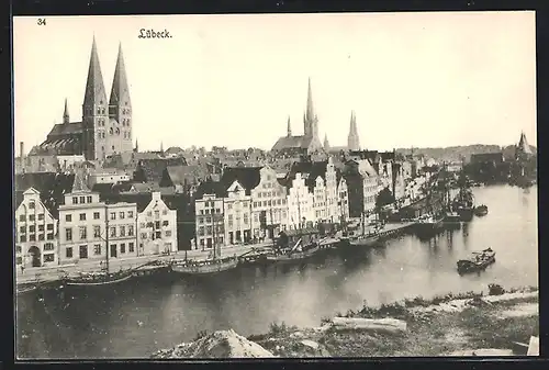 AK Lübeck, an der Trave, Häuser am Ufer