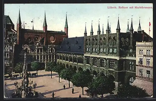 AK Lübeck, Rathaus mit Marktbrunnen