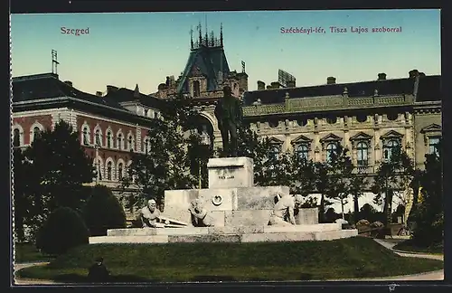 AK Szeged, Szechenyi-ter, Tisza Lajos szoborral