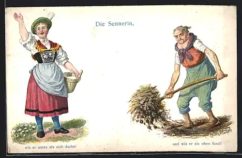 Künstler-AK Quidenus: Hübsche junge Sennerin und alte Sennerin mit Kropf