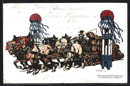 Künstler-AK Angelo Jank: München, Deutsche Brauerei-Ausstellung 1926, Bierlieferant