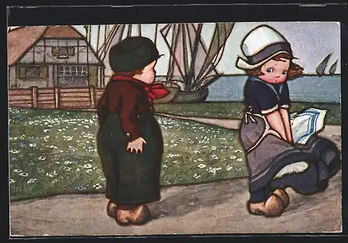 Künstler-AK A. Bertiglia unsign.: Holländisches Kinderpaar