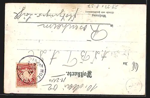 Passepartout-Lithographie München, Siegesthor, Münchner Kindl, Wappen