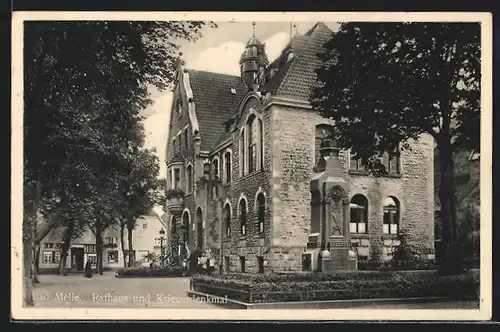 AK Bad Melle, Rathaus und Kriegerdenkmal