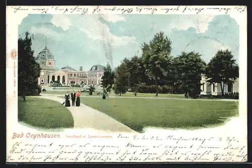 Lithographie Bad Oeynhausen, Soolbad und Lesezimmer, Besucher