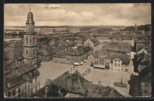 AK Erlangen, Stadtplatz mit Rathaus