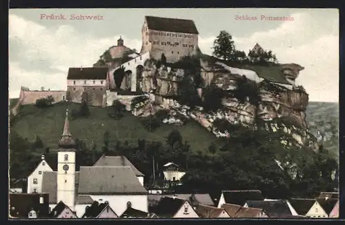 AK Pottenstein, Blick vom Ort auf das Schloss