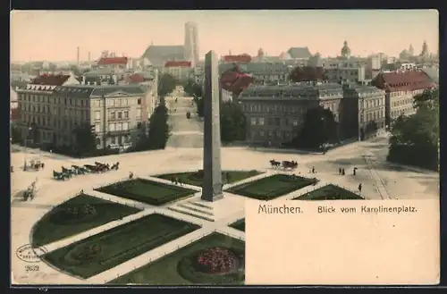 AK München, Blick vom Karolinenplatz zur Liebfrauenkirche