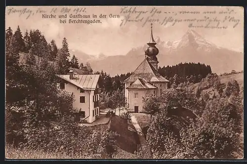 AK Berchtesgaden, Kirche und Gasthaus in der Gern