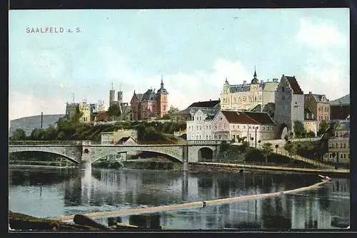 AK Saalfeld a. S., Teilansicht mit Brücke