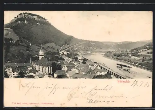 AK Königstein, Generalansicht der Stadt mit der Festung darüber