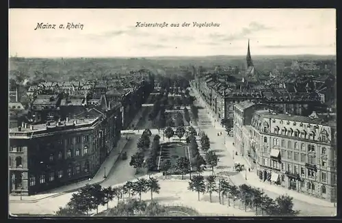 AK Mainz, Kaiserstrasse aus der Vogelschau