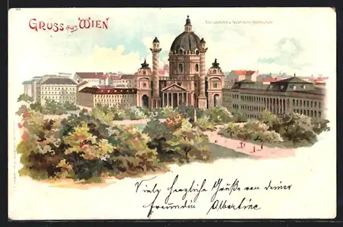 Lithographie Wien, Karlskirche und Technische Hochschule