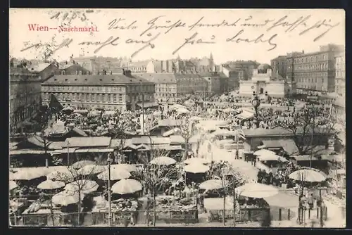 AK Wien, Naschmarkt aus der Vogelschau