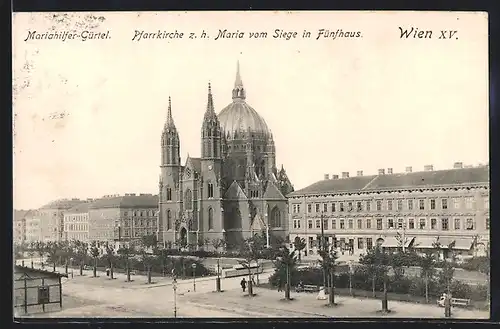 AK Wien, Marienhilfer-Gürtel, Pfarrkirche z. h. Maria vom Siege in Fünfhaus