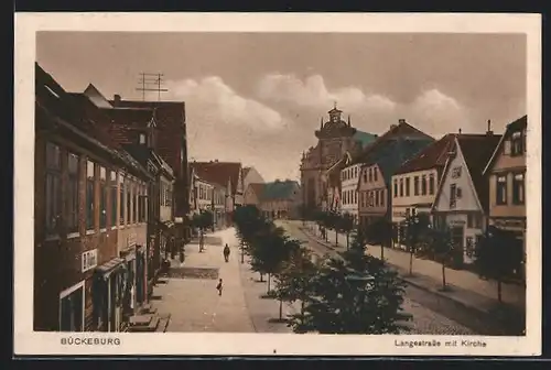 AK Bückeburg, Langestrasse mit Kirche