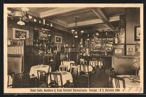 AK Hamburg-Rotherbaum, Hotel Tiede beim Bahnhof Sternschanze, im Gastraum