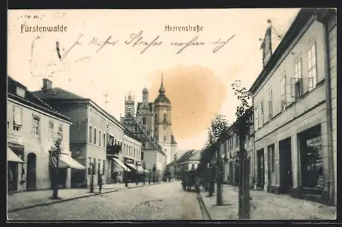 AK Fürstenwalde, Herren-Strasse mit Geschäften