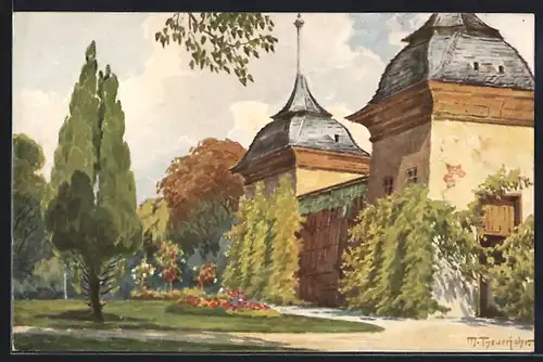 Künstler-AK Cöthen, Gewächshaus im Schlossgarten
