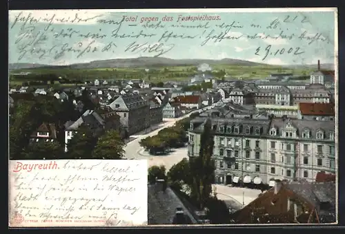 AK Bayreuth, Ortsansicht mit Blick zum Festspielhaus