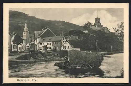 AK Heimbach / Eifel, Flusspartie, Blick zur Kirche