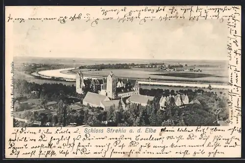 AK Strehla / Elbe, Schloss Strehla aus der Vogelschau