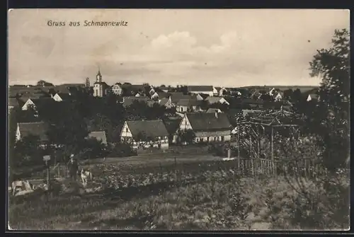 AK Schmannewitz, Ortsansicht aus der Vogelschau