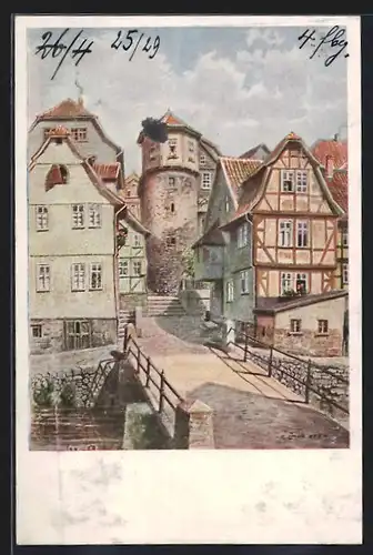 Künstler-AK Lauterbach / Hessen, Blick zum Ankerturm