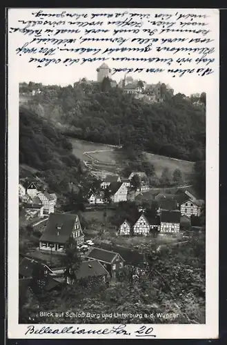 AK Wuppertal-Elberfeld, Blick auf Schloss Burg und Unterburg an der Wupper