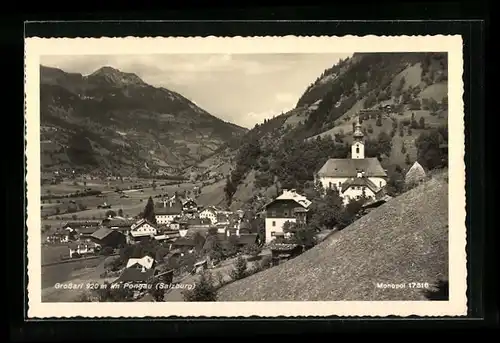 AK Grossarl im Pongau, Gesamtansicht mit Kapelle am Hang