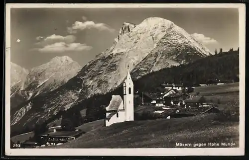 AK Mösern, an der Kapelle und Blick gegen Hohe Munde