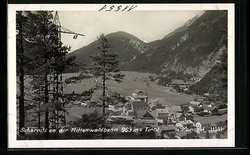 AK Scharnitz an der Mittenwaldbahn, Gesamtansicht im Tal