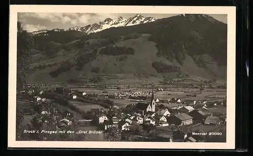 AK Bruck i. Pinzgau, Ortsansicht mit den Drei Brüder