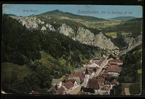 AK Schottwien, Generalansicht mit Ruine Klamm