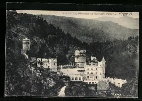 AK Weinzierl am Walde, Kuranstalt Burg Hartenstein mit künstlichem Wasserfall