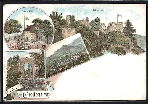 Lithographie Blankenburg, Kapelle, Gasthaus zum Greifenstein, Totale