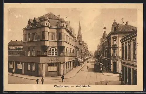 AK Oberhausen, Marktstrasse mit Café
